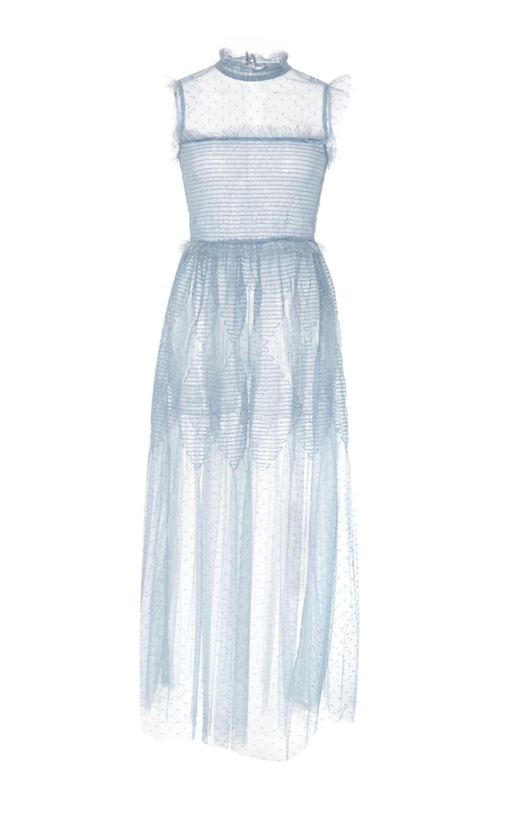 Red Valentino Sheer Tulle Embroidered Midi Dress