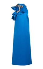 Monique Lhuillier Duchess Satin Ruffle Neck Shift Gown