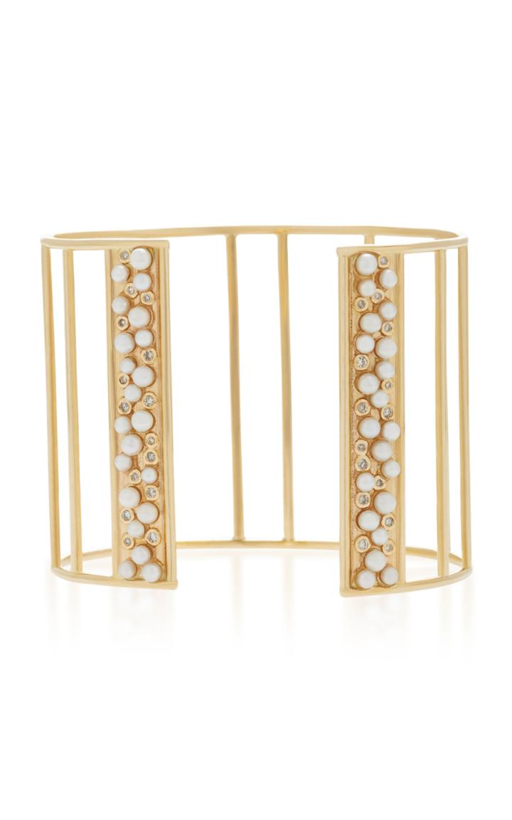 Nancy Newberg Yellow Gold Diamond And Pearl Bar Cuff
