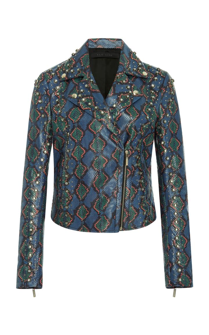 Elie Saab Printed Watersnake Biker Jacket