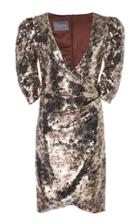 Monique Lhuillier Leopard Sequin Faux Wrap Mini Dress