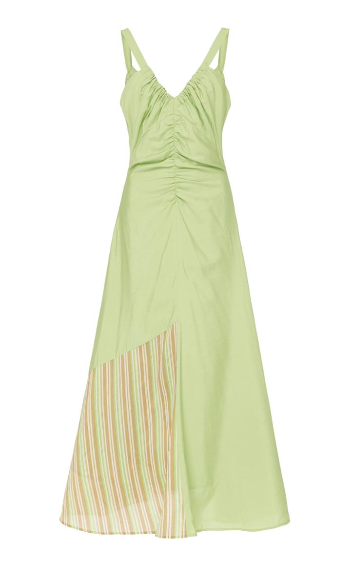 Moda Operandi Rejina Pyo Toni Striped Mixed-media Asymmetric Midi Dress Size: 8