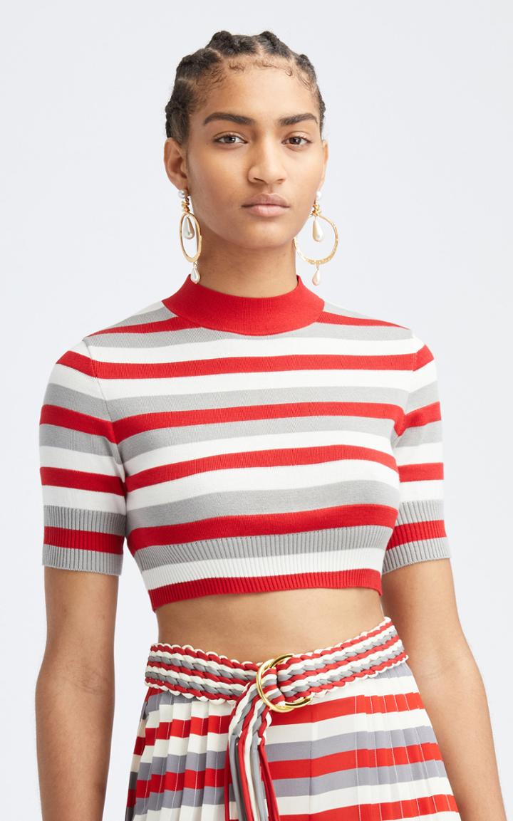 Moda Operandi Oscar De La Renta Cropped Mock Neckline Cotton-silk Pullover