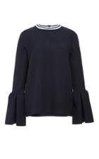 Mother Of Pearl Varden Navy Wool Pleated Sleeve Top