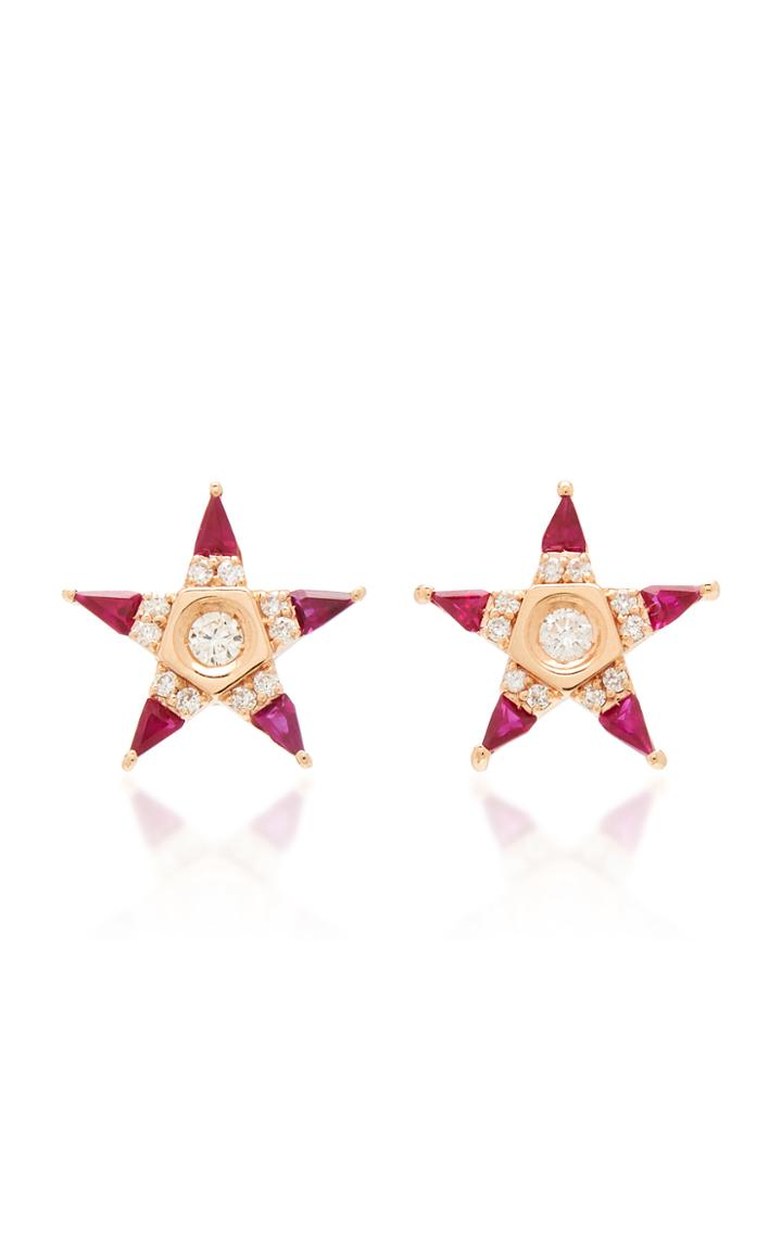 Melis Goral Mars 14k Rose Gold, Ruby And Diamond Earrings