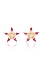 Melis Goral Mars 14k Rose Gold, Ruby And Diamond Earrings