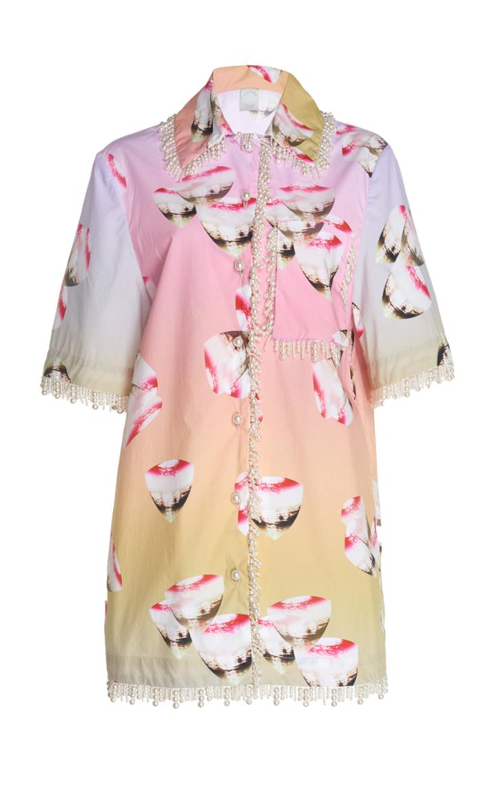 Huishan Zhang Laurence Pearl Embellished Cotton Top