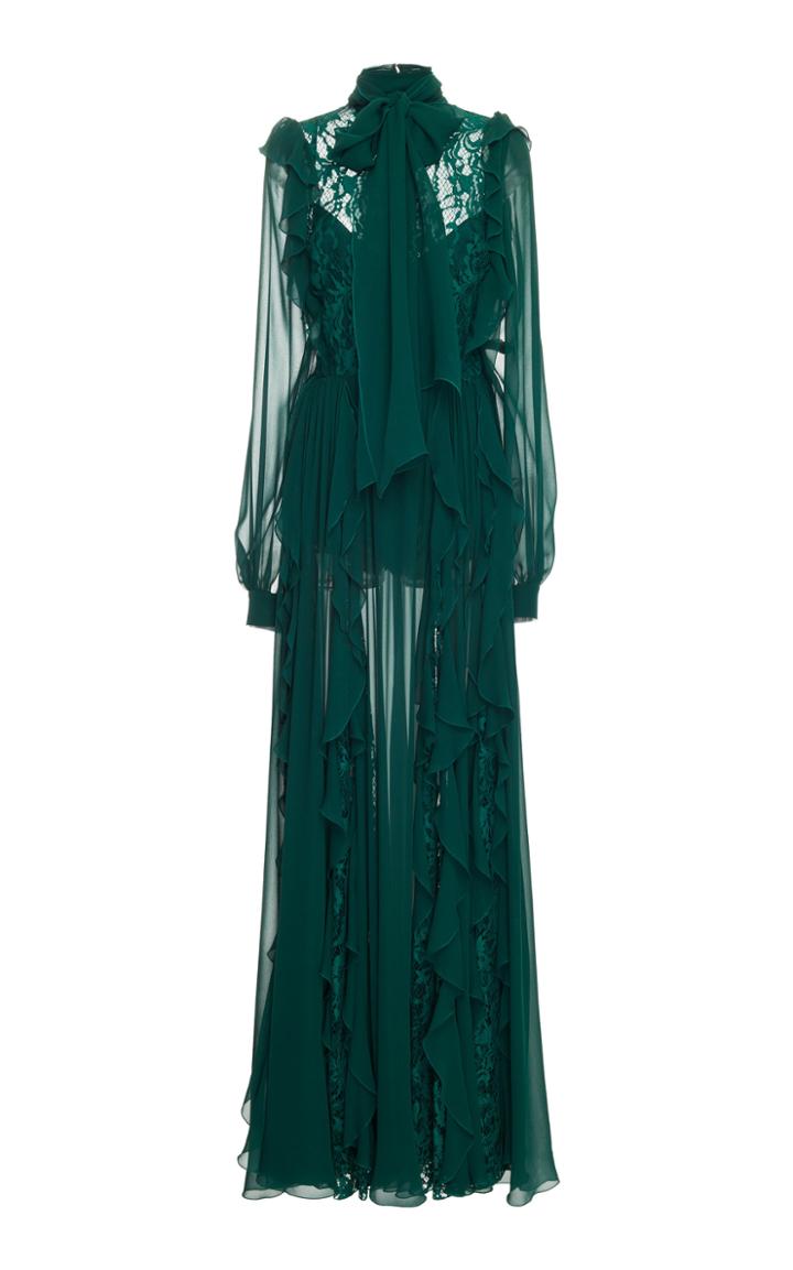 Elie Saab Lace Ruffle Maxi Dress