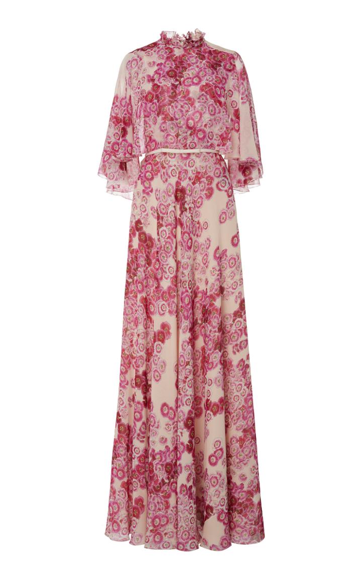 Giambattista Valli Cape-overlay Floral Silk Gown