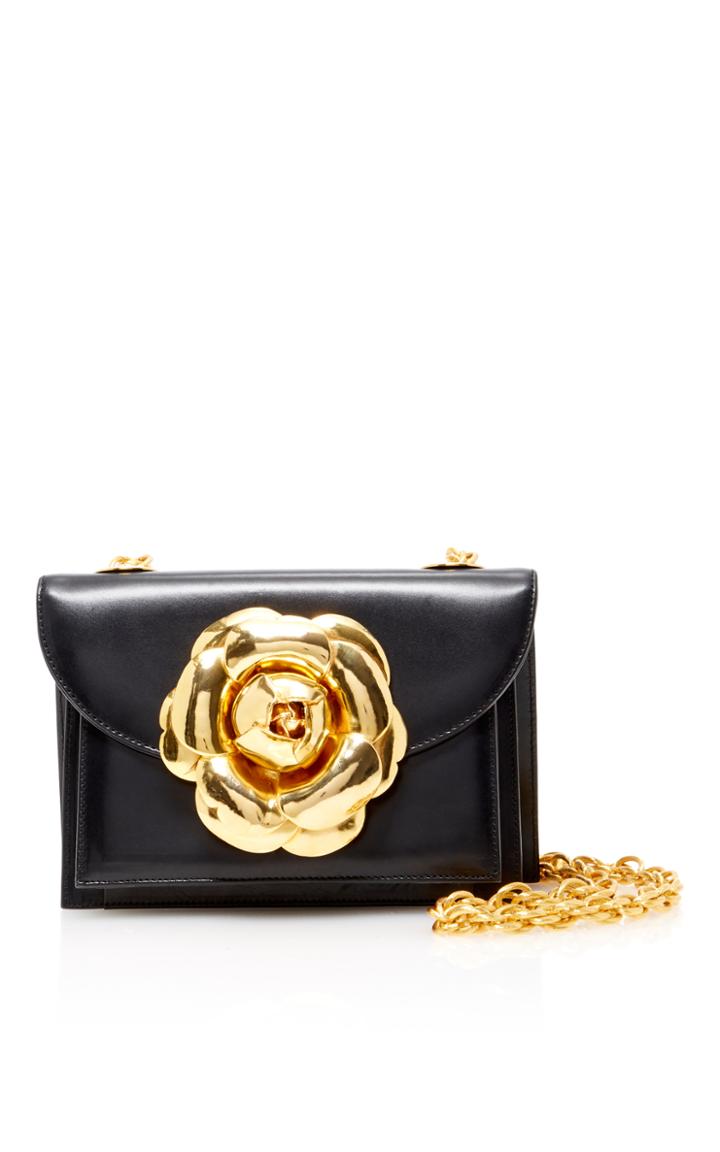Oscar De La Renta Leather Rose Shoulder Bag