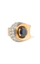 Moda Operandi Kentshire 18k Yellow Retro Gold, Oval Sapphire & Pav Diamond Ring