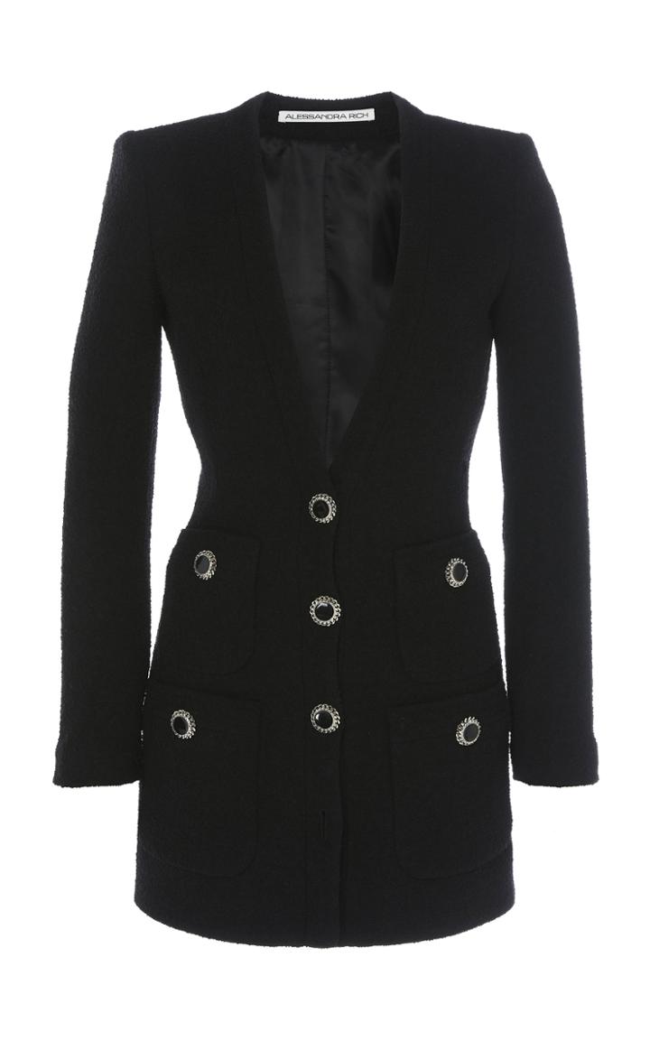 Alessandra Rich Wool-blend V-neck Tweed Mini Dress