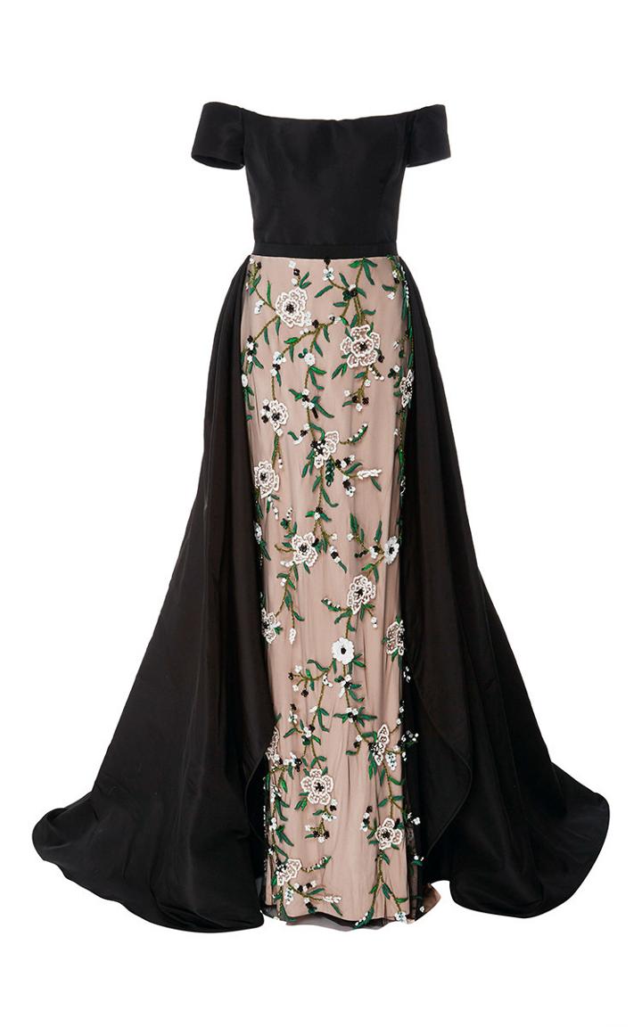 Elizabeth Kennedy Off The Shoulder Embroidered Gown