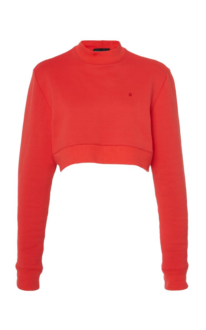 Brandon Maxwell Cropped Logo Cotton Fleece Sweatshirt