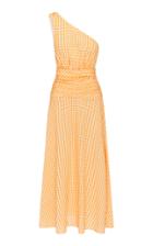 Moda Operandi Peony Gingham Cotton-blend One-shoulder Midi Dress