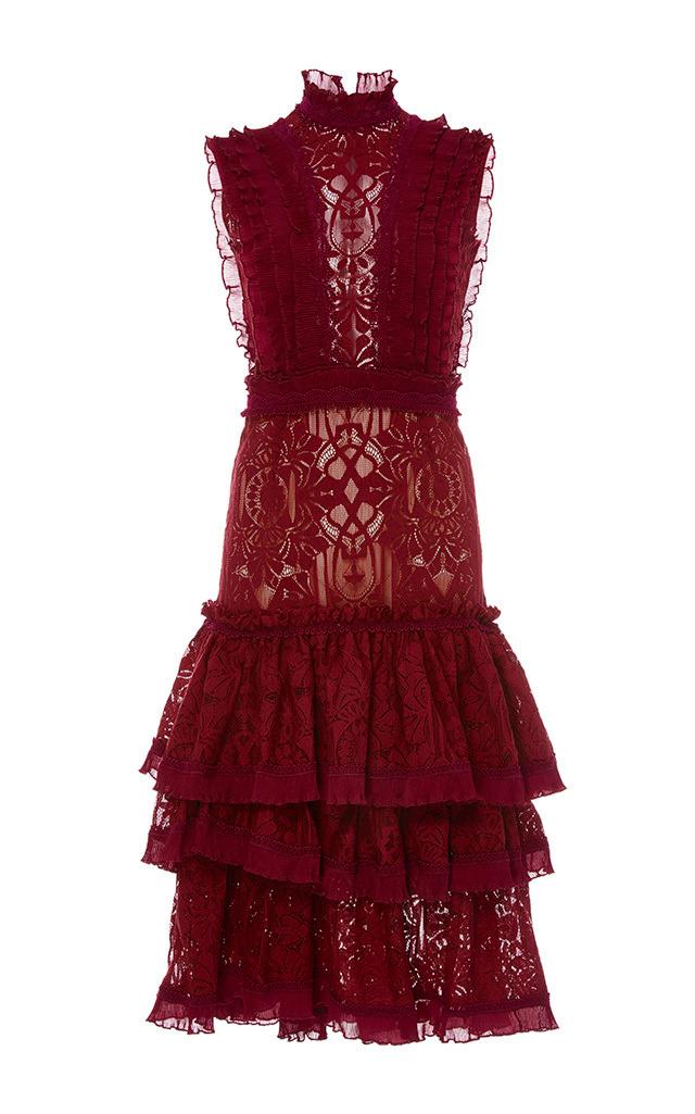 Jonathan Simkhai Tower Tiered Ruffle Lace Dress