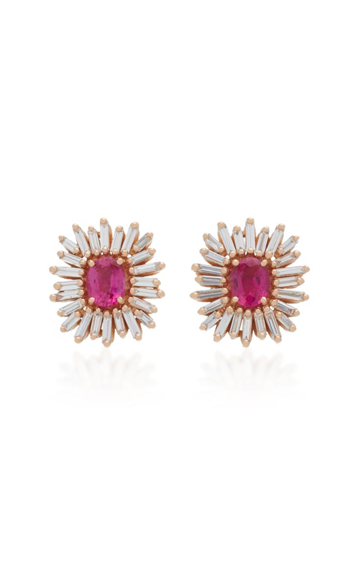 Suzanne Kalan One Of A Kind 18k Rose Gold Ruby And Diamond Earrings