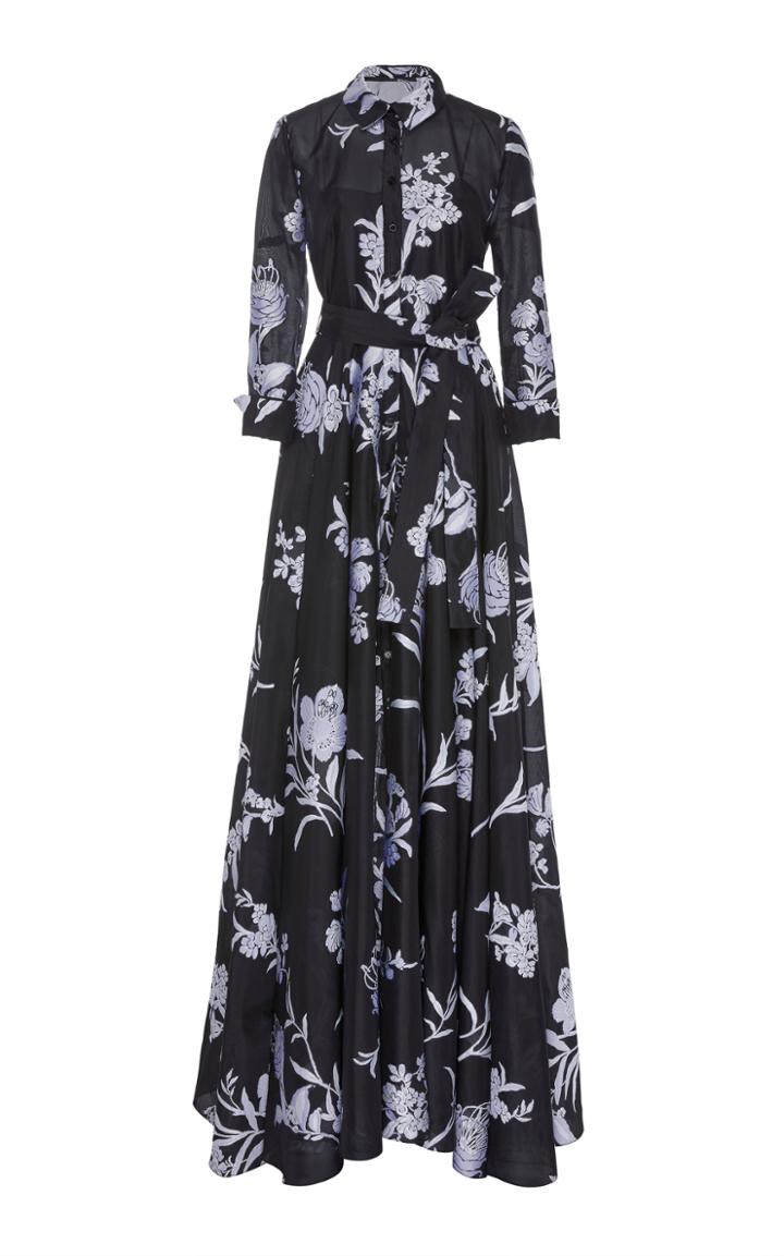 Carolina Herrera Floral Brocade Organza Maxi Shirt Dress