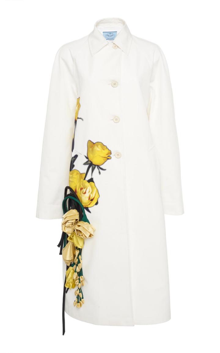 Prada Appliqud Floral-print Cotton-crepe Coat
