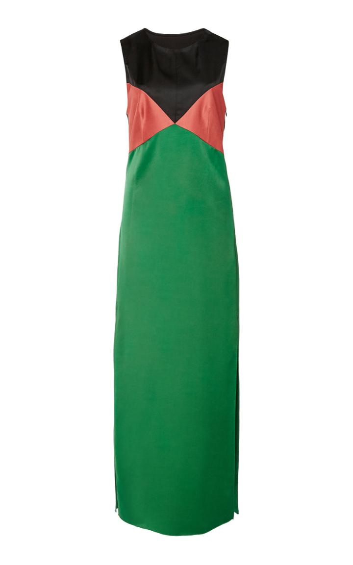 Marina Moscone Color-block Satin Maxi Dress