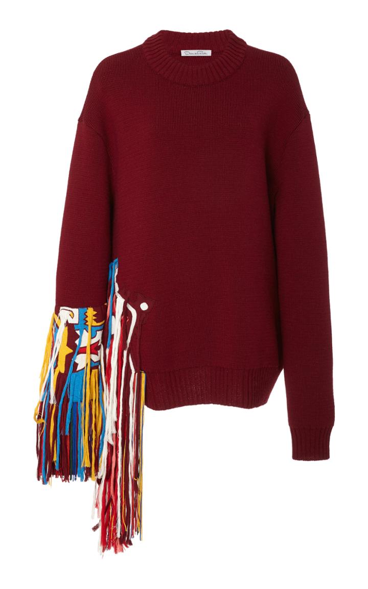 Oscar De La Renta Fringe-trimmed Wool-cashmere Sweater