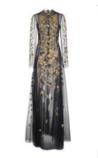 Oscar De La Renta High Neck Full Sleeve Embroidered Gown