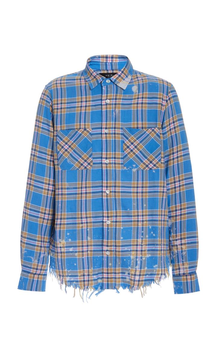 Amiri Distressed Plaid Cotton And Linen-blend Shirt