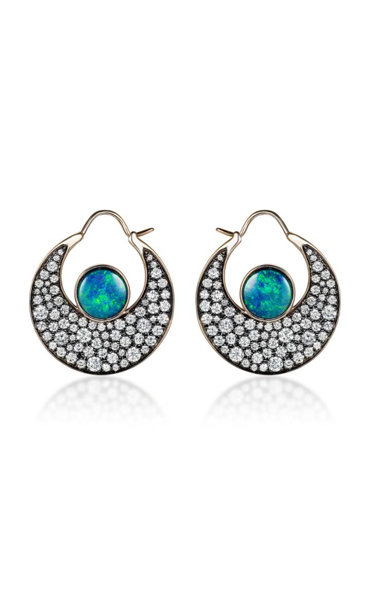 Moda Operandi Noor Fares Chandbali 18k Oxidized Gold, Opal And Diamond Earrings