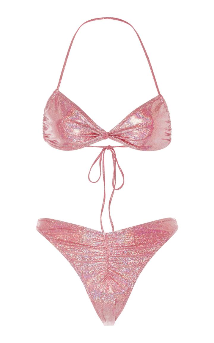 Moda Operandi Alessandra Rich Glitter Sweetheart Neckline Bikini Set Size: 36