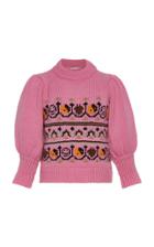 Ganni Hand Knit Puff-sleeve Wool Sweater Size: M