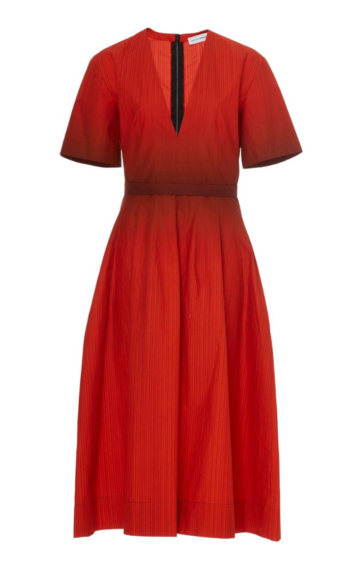 Narciso Rodriguez Striated Ombre-patterned Cotton Midi Dress