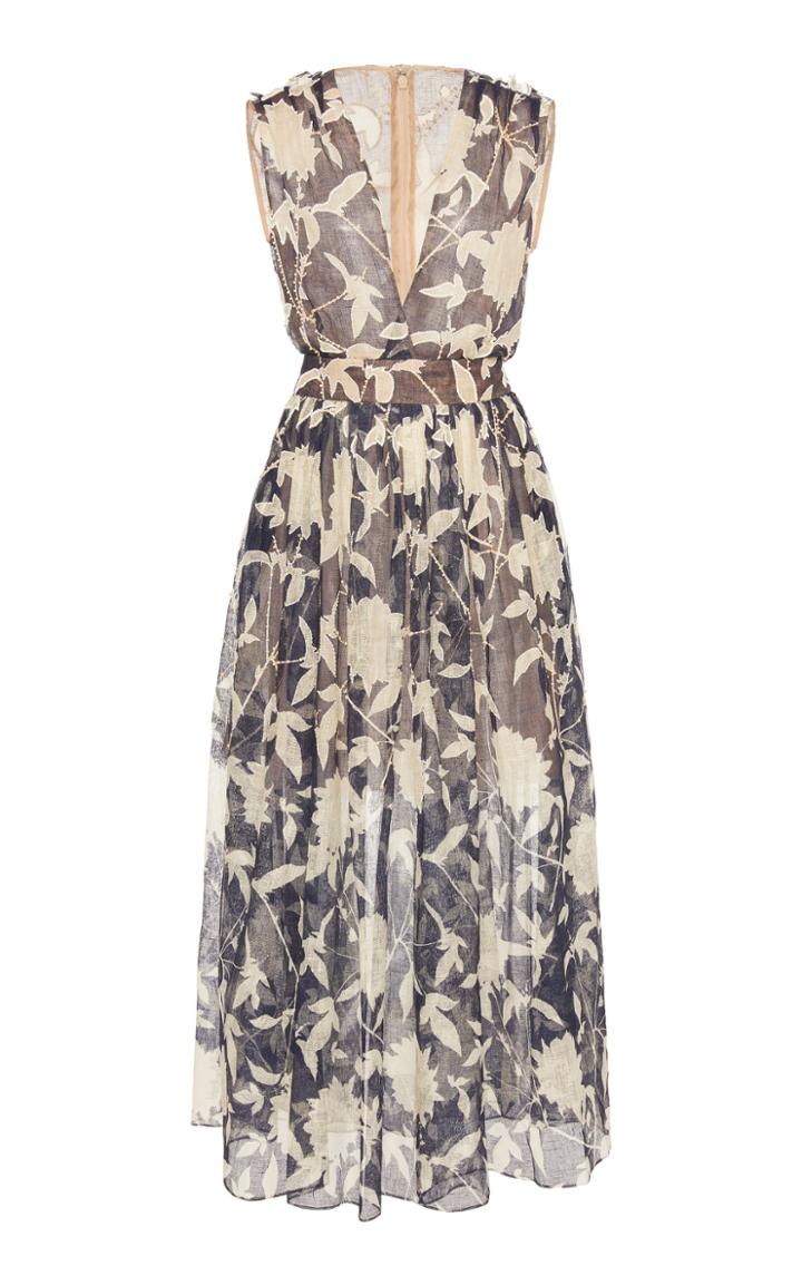 Moda Operandi Oscar De La Renta Printed Silk Dress Size: 6