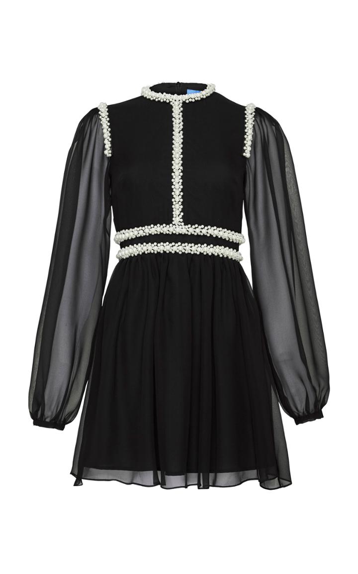 Macgraw Raven Pearl-trim Chiffon Mini Dress