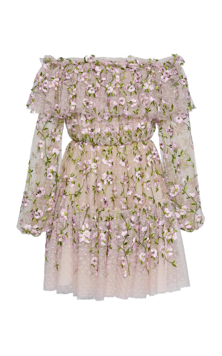 Giambattista Valli Off-the-shoulder Floral-embroidered Tulle Dress