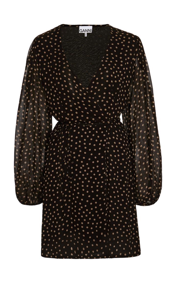 Ganni Polka-dot Georgette Mini Wrap Dress Size: 34