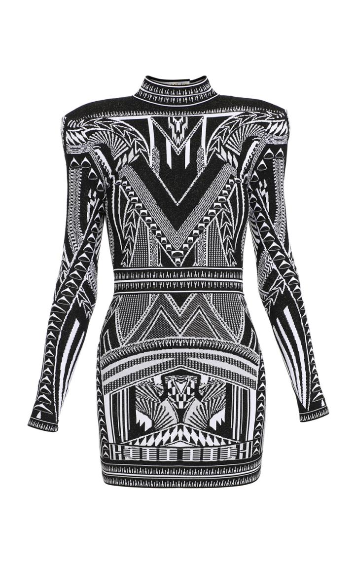 Balmain Embroidered Open-back Mockneck Dress