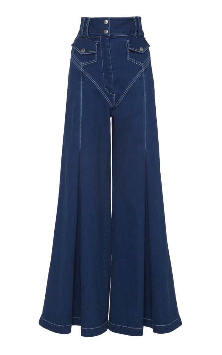 Sara Battaglia High Waisted Stitch Wide Leg Jeans