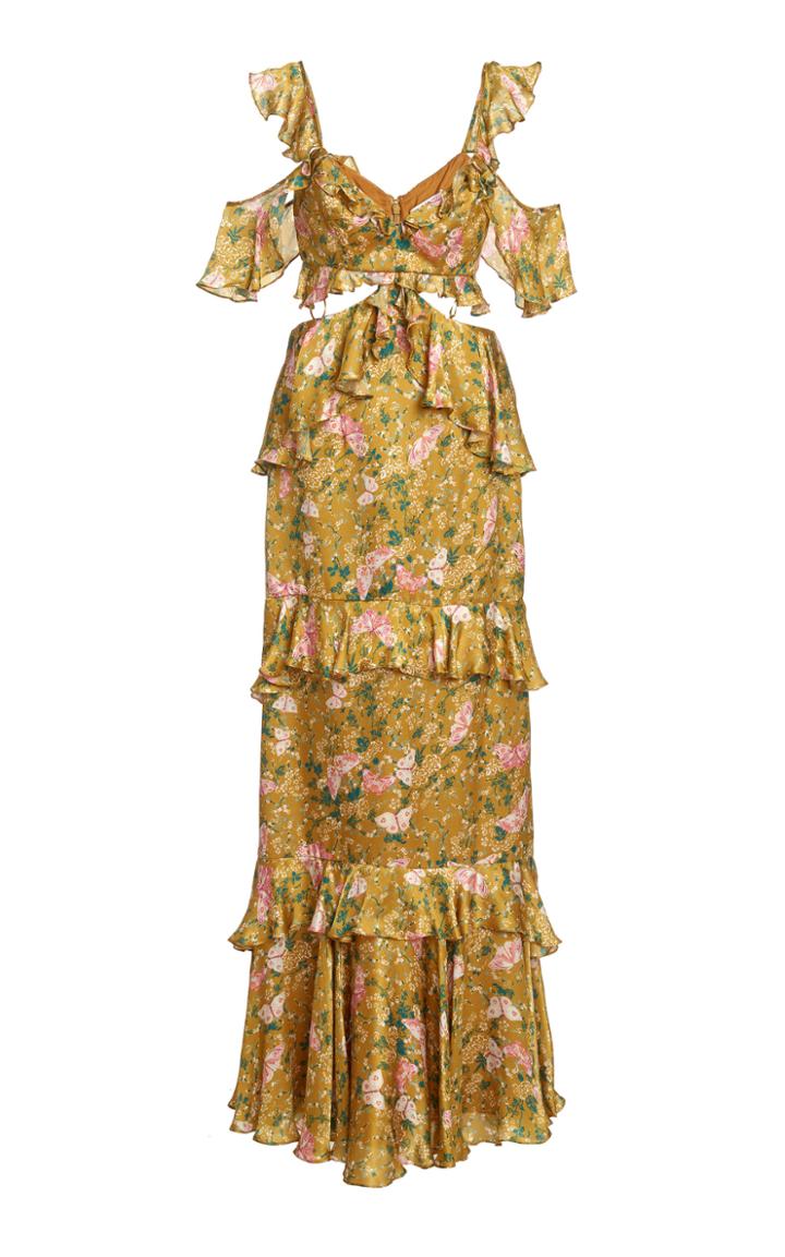 Amur Priscilla Floral Tiered Satin Maxi Dress