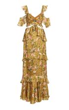 Amur Priscilla Floral Tiered Satin Maxi Dress