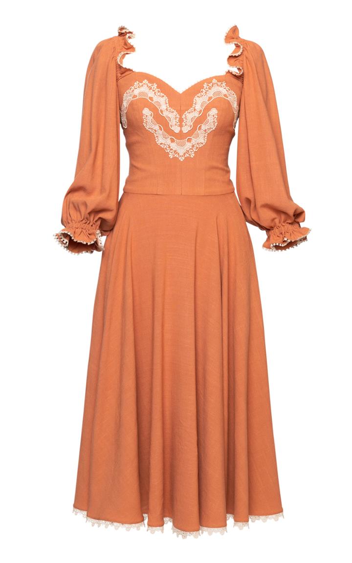 Moda Operandi Lena Hoschek Boudoir Lace-trimmed Slub Midi Dress