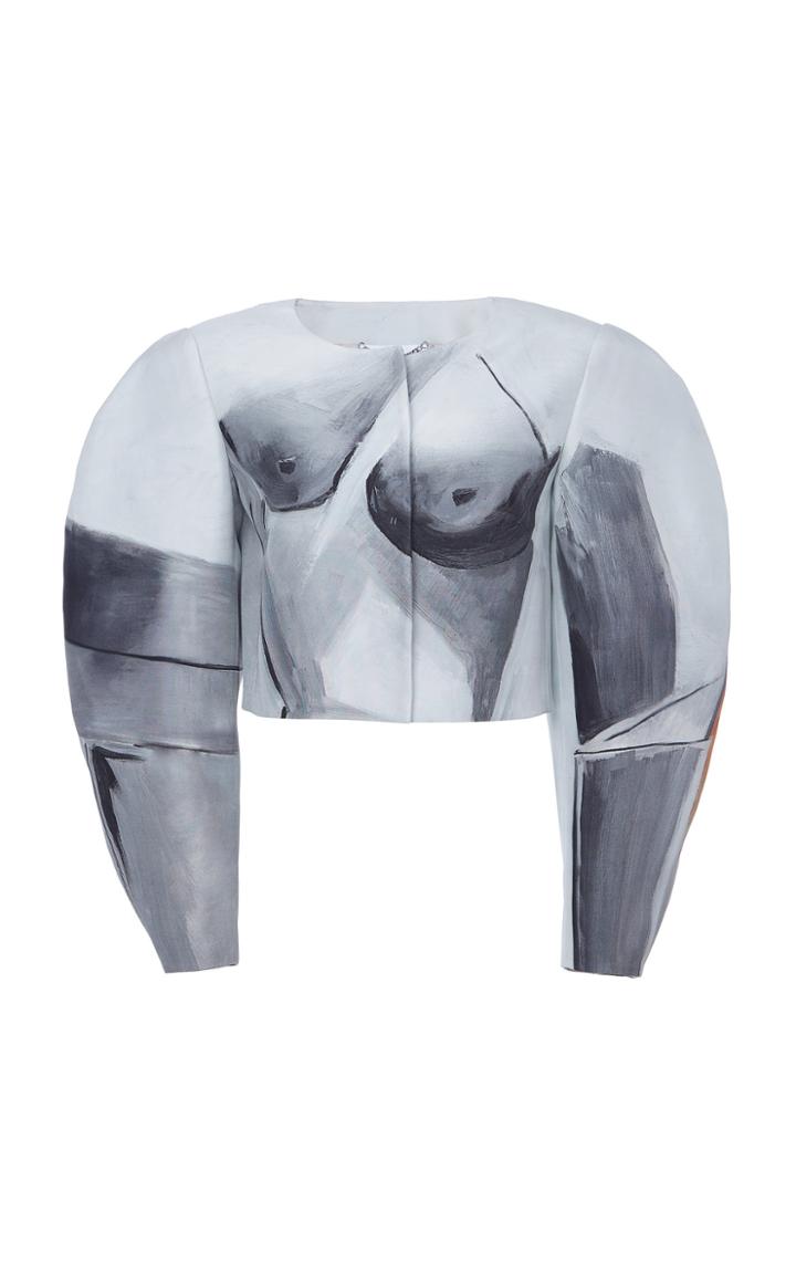 Moda Operandi Moschino Printed Puffed Sleeve Cropped Cady Jacket Size: 38