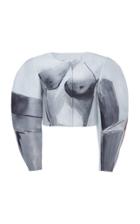 Moda Operandi Moschino Printed Puffed Sleeve Cropped Cady Jacket Size: 38
