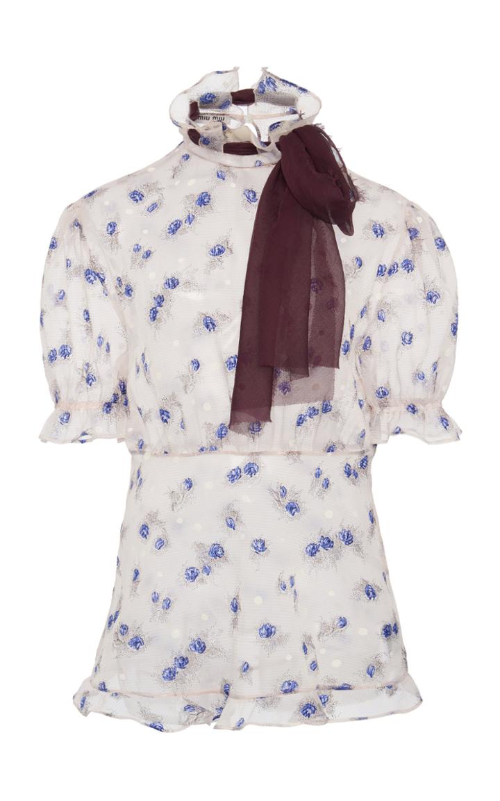 Miu Miu Tie-detailed Floral-print Georgette Top