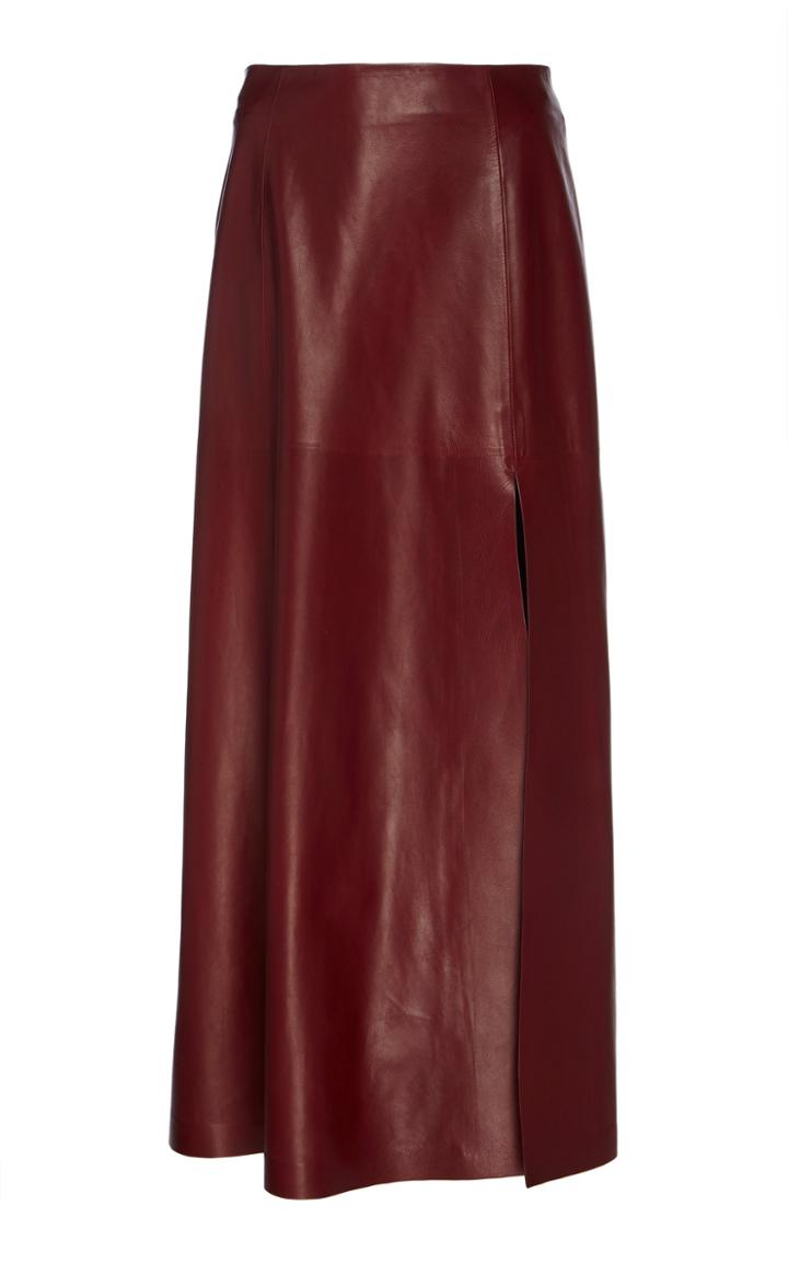 Salvatore Ferragamo Nappa Leather Maxi Slit Skirt