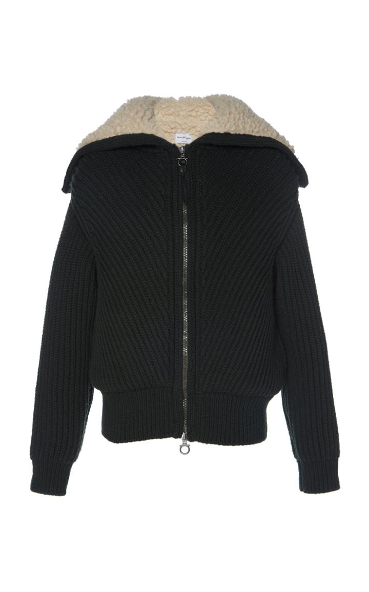 Salvatore Ferragamo Woolen Shearling Lined Hoodie