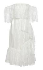 Sandra Mansour Sable Beige Ruffled Satin And Lace Dress