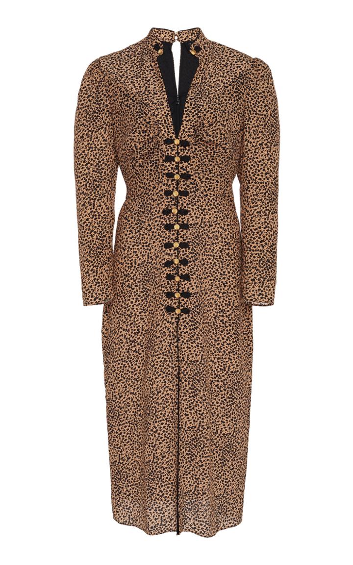 Saloni Andrea Button-embellished Printed Silk Midi Dress Size: 2