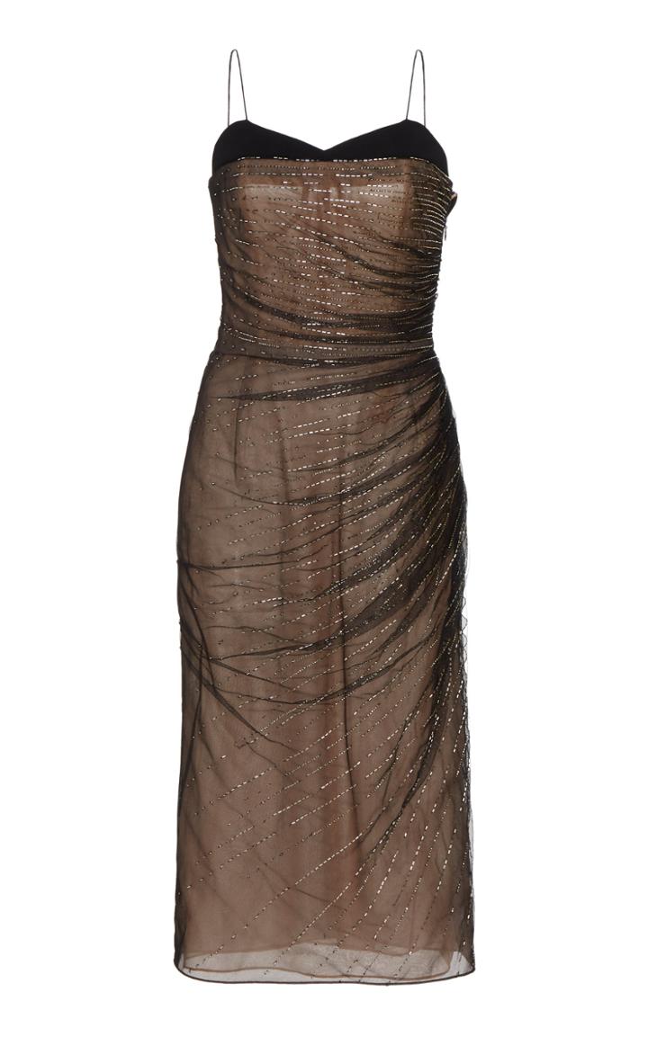 J. Mendel Embellished Ruched Silk Dress