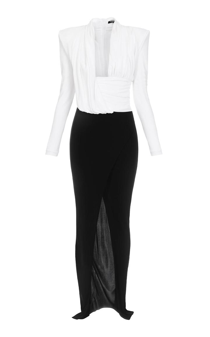 Moda Operandi Balmain Draped Two-tone Jersey Gown