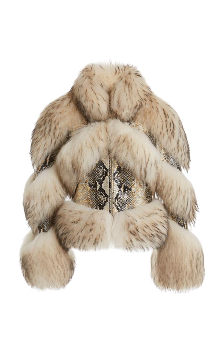 Moda Operandi Zuhair Murad Snake-effect Paneled Faux Fur Coat